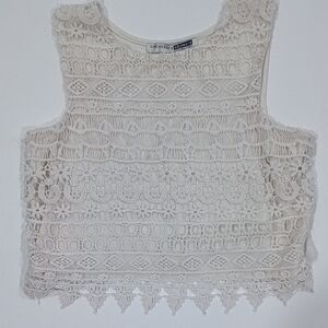 Express Cream Cropped Embellished Tank Top